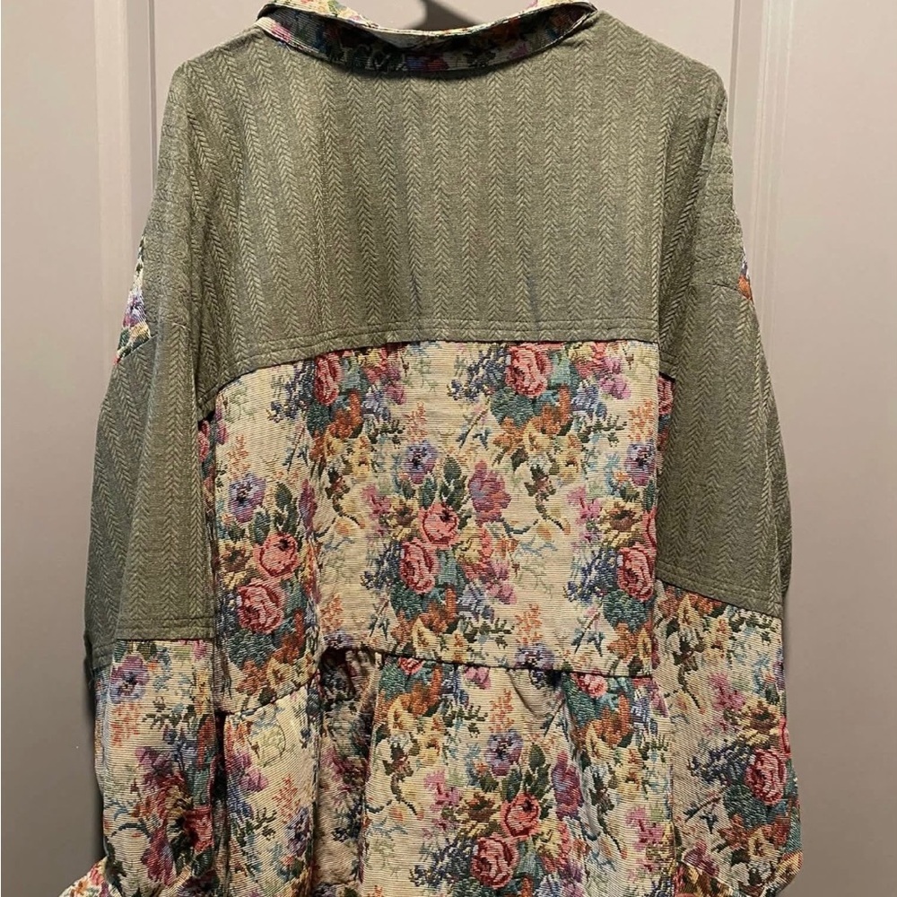 Davi & Dani Floral Patchwork Shacket Jacket 2X Olive Boho Cottagecore NWT - Picture 3 of 5